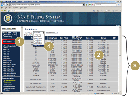 BSA E-Filing Status Tracking Page