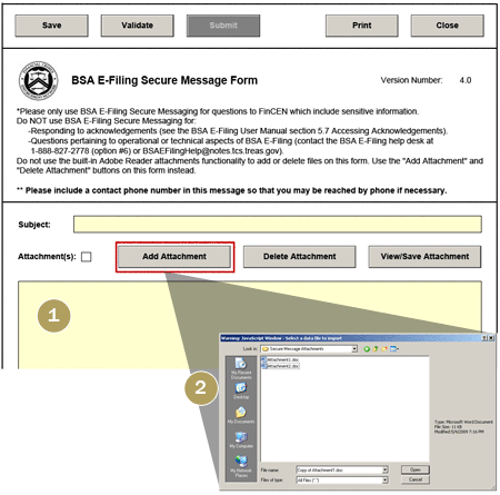 BSA E-Filing Sample Secure Message Form